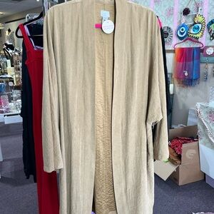 a new day Tan Open-Front Duster faux suede lightweight
